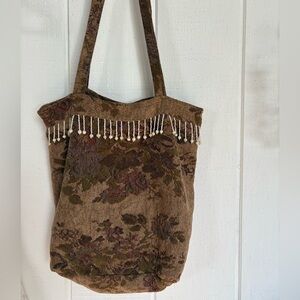 Floral Tapestry Brown Tote Bag